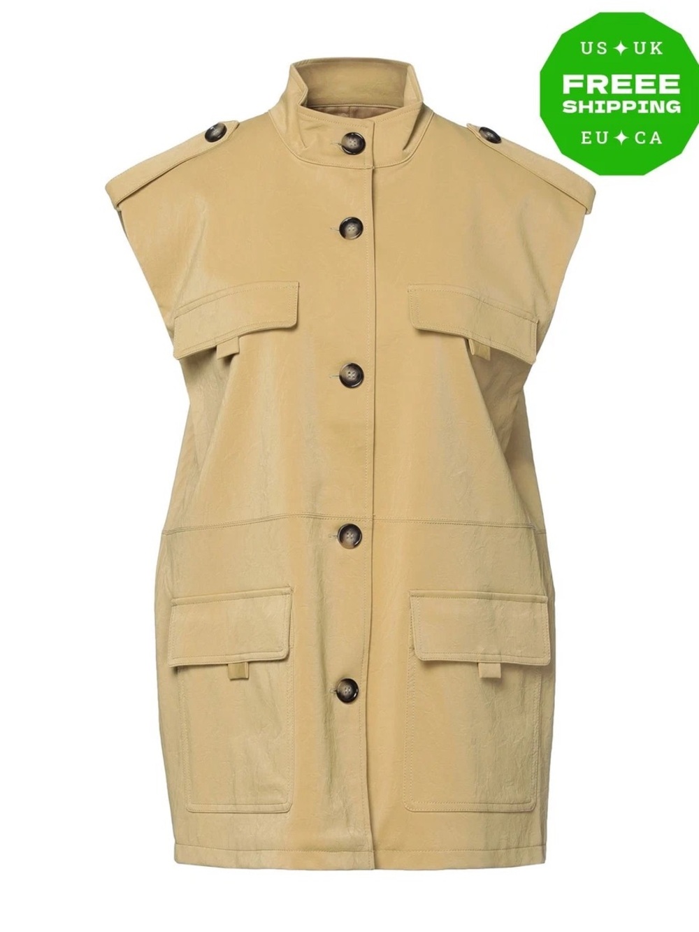 GESTUZ Sleeveless Utility Green Vest Jacket Size 36 Small NWOT